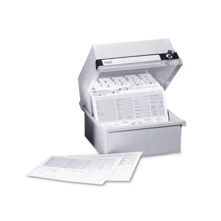 Boîte à fiches verrouillable pour env. 800 fiches - A5 orentation paysage - Gris clair - Ruck Ruck