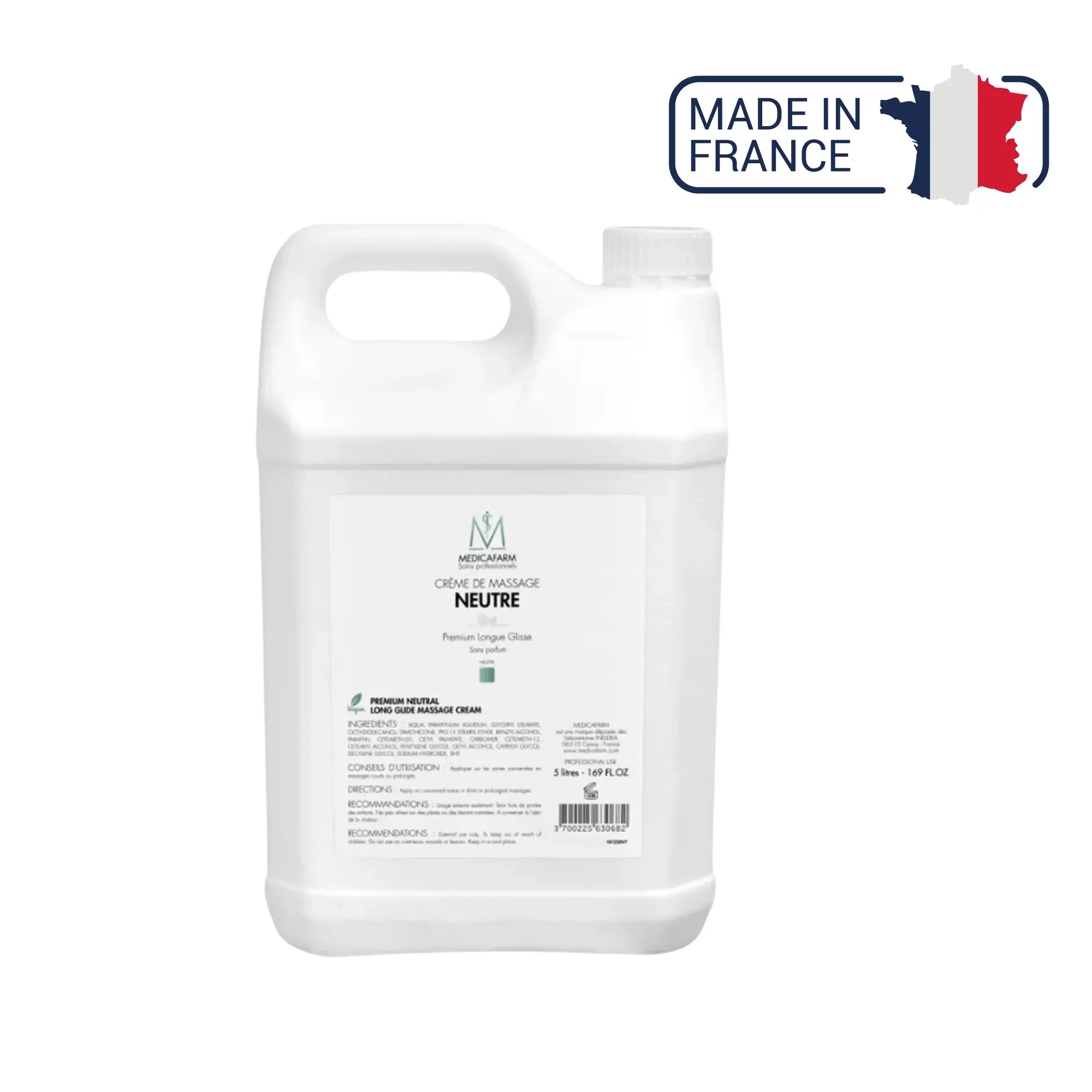 Crème de Massage Neutre PREMIUM Longue Glisse - 1 ou 5 Litres- Medicafarm Medicafarm  5L