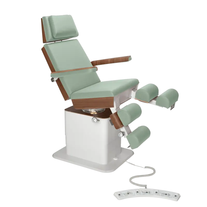 Fauteuil de pédicurie - MOON - Relevage électrique - Filaire - Ruck My Podologie  Sauge-3-moteurs-Noyer
