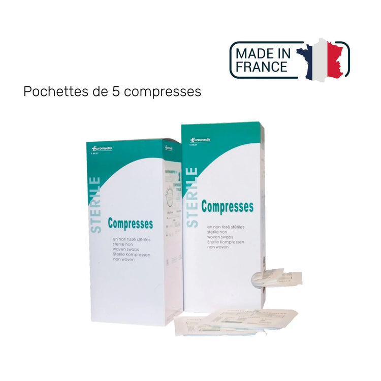 Compresse Non-tissée Stérile - 40g/m2 - Pochette de 5 compresses - Euromédis - My Podologie