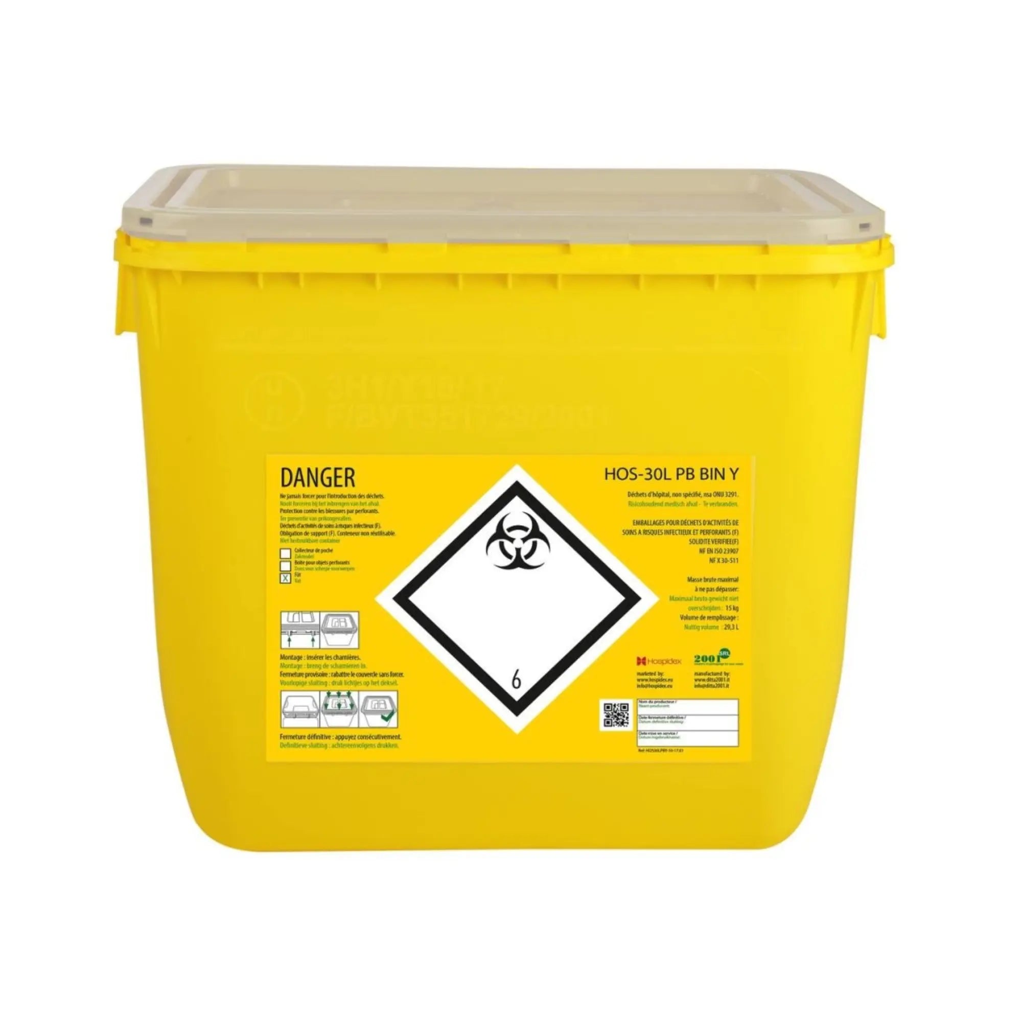 Conteneur Fût en plastique rectangulaire - Clinisafe Hospidex