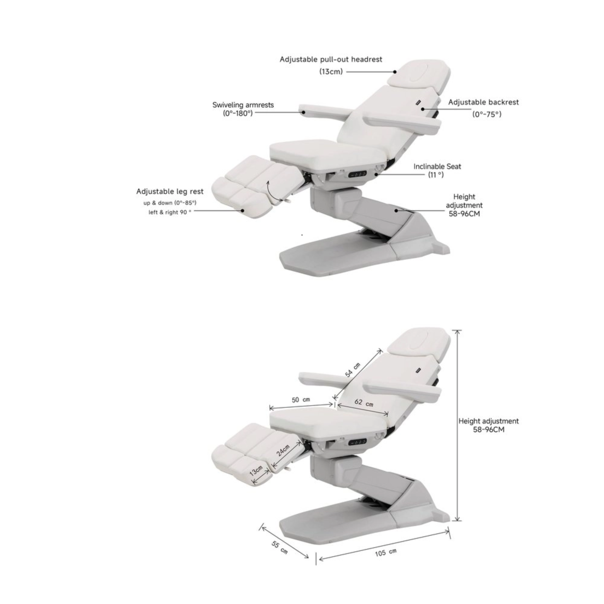 Fauteuil de pédicurie Électrique - 3 moteurs - Révêtement en PU - 2 coloris - Medial+ Weelko Naggura 