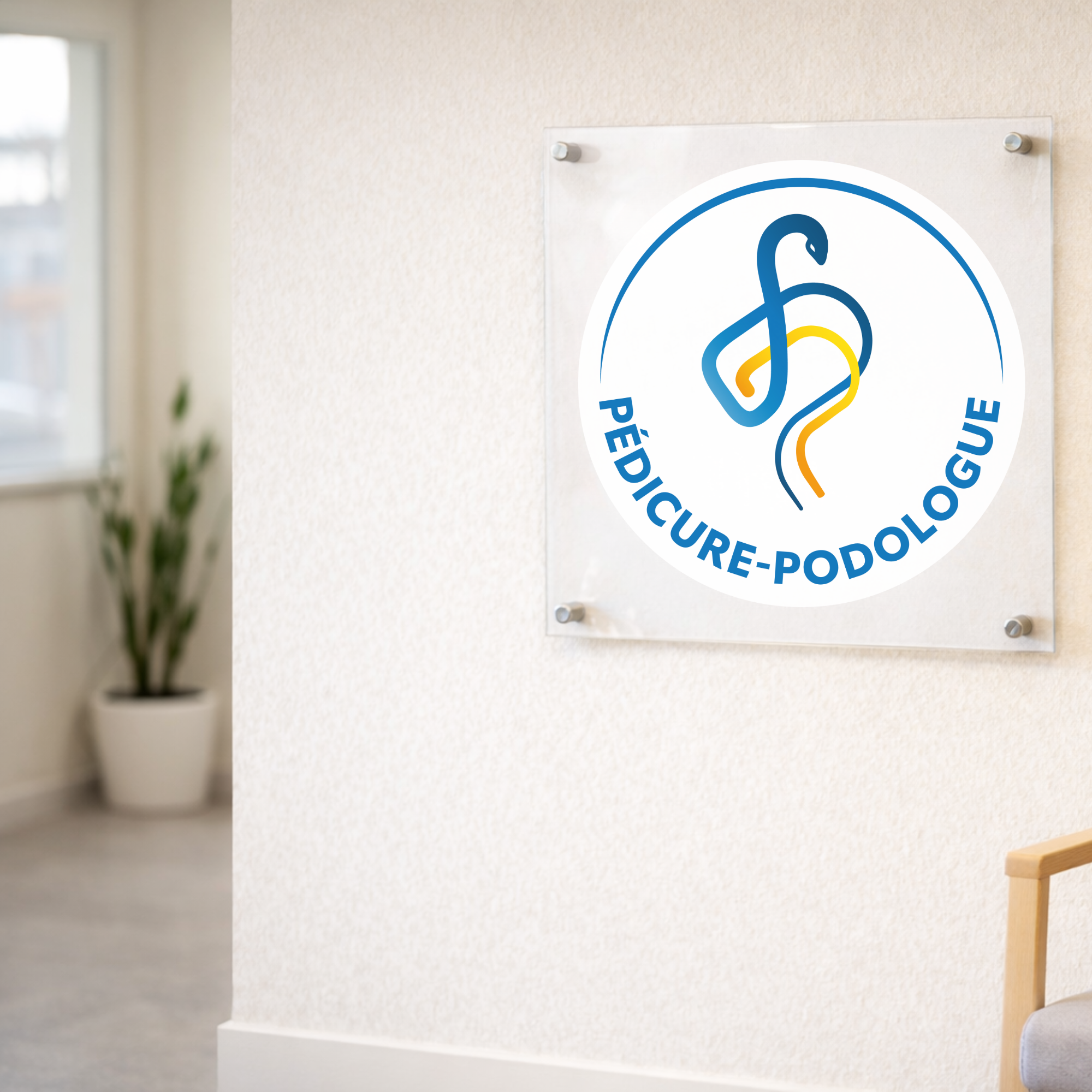 Plaque pédicure-podologue avec logo officiel - Plexiglas 45x45cm - Sans fixation My Podologie 