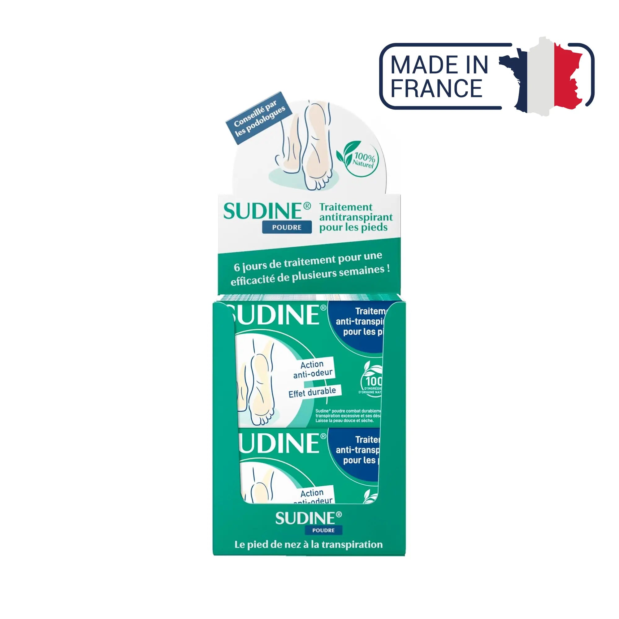Poudre traitement anti-transpirant pour les pieds - Sudine Laboratoire Sorifa 