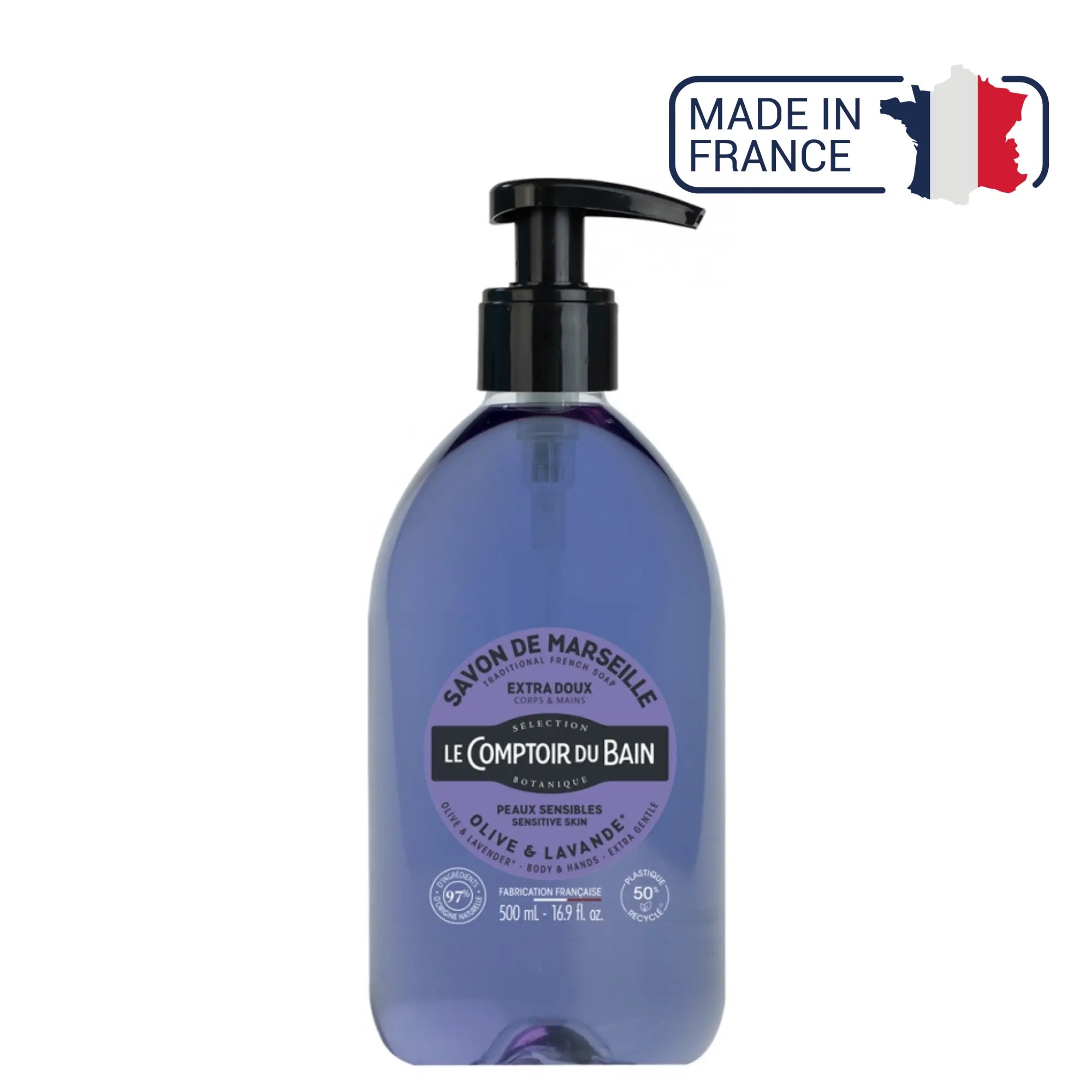 Savon de Marseille liquide Olive Lavande - 500ml - Le Comptoir du Bain - My Podologie